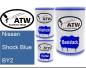 Preview: Nissan, Shock Blue, BY2: 500ml Lackdose + 500ml Klarlack + 250ml Härter - Set, von ATW Autoteile West.
